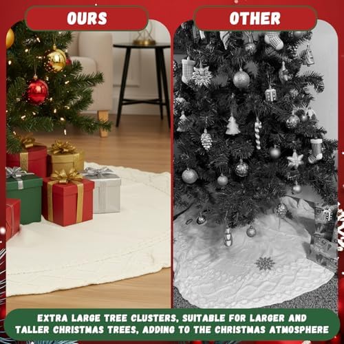 Drydiet 60 Inch Large White Knit Christmas Tree Skirt Xmas Tree Skirt Mat - Image 5