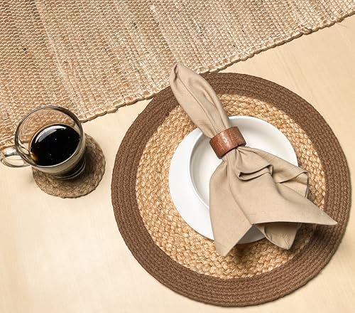 Chardin Home Verona Round Woven Jute Cotton Placemat, Set of 4, 14 Inch - Image 3