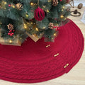 72-Inch Cable Sweater Knit Christmas Tree Skirt with Wooden Toggles, Burgundy by StarryDynamo