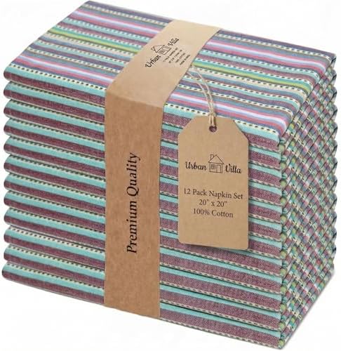 Urban Villa Cloth Napkins Cotton 20x20 (Set of 12) Multi Blue by CottonTrends
