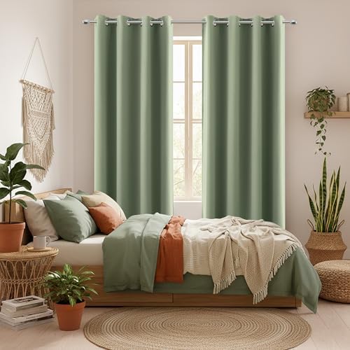 KOUFALL Sage Green Boho Blackout Curtains 72 Inch Length for Bedroom 2 Panels Set Home Office Organic Decor Grommet Thermal Room Darkening Living Room Window Black Out Curtains 72 Inch Long - Image 2