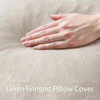 MIULEE Linen Fringe Decorative Euro Pillow Covers Natural Beige 22x22 - Image 2