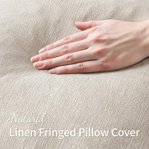 MIULEE Linen Fringe Decorative Euro Pillow Covers Natural Beige 22x22 - Image 2