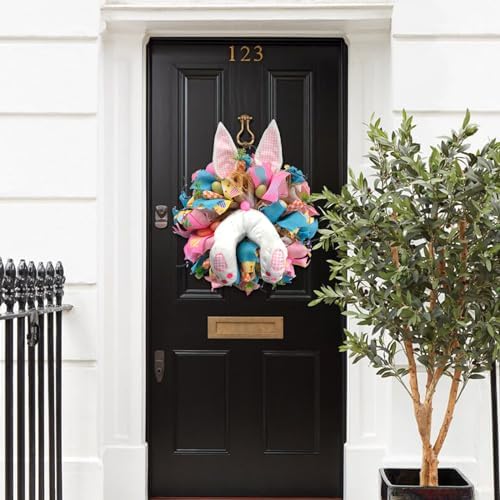 16 Inch Easter Bunny Ears Butt Wreath for Front Door, Bunny Thief Carrots Eggs Mesh Deco Wreath for Spring Easter Decoration, Lovely Bunny for Home Decor Porch Door and Wall - Image 4
