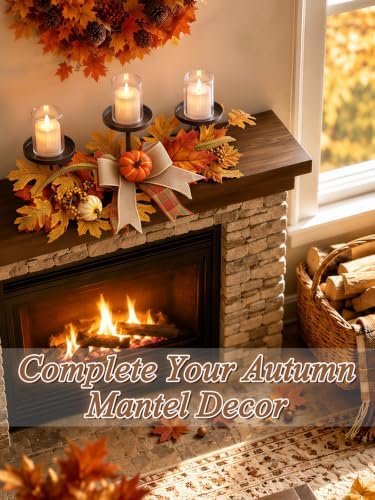 Alphatool Fall Centerpieces for Tables, 3 Candle Holders with Maple Leaves - Image 5