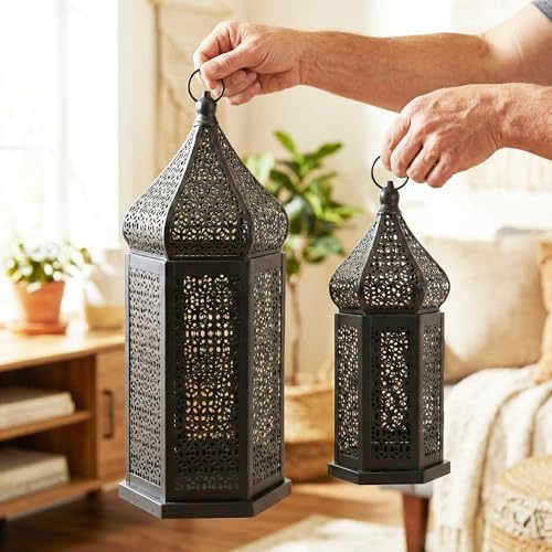 Vela Lanterns Decorative Indoor Black Moroccan Temple Lanterns, Set of 2 - Image 6