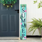 Hello Summer Tropical Plants Porch Board Welcome Solid Wood Sign and Porch Leaner for Front Door Porch Deck Patio or Wall Farmhouse Rustic Vertical Porch and Yard Decor 8”x48” - Image 2