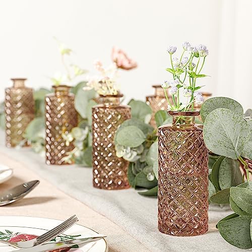 Amber Glass Bud Vase, 20 Pack Living Bud Vases, Small Diamond Bud Vases in Bulk, Mini Flowers Vases for Table Centerpiece, Office, Wedding Reception, Home Decor - Image 2