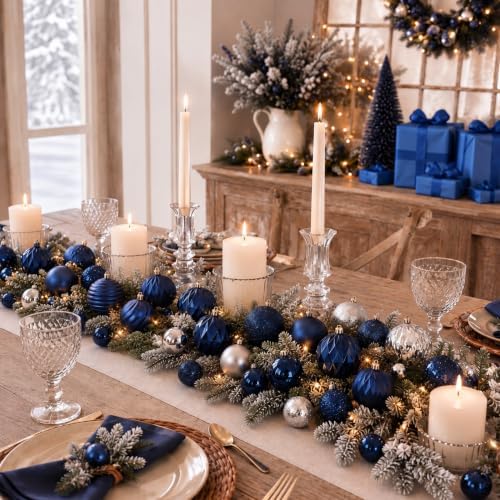 Lunmon 64 Pcs Navy Blue Christmas Ornaments Midnight Blue Xmas Tree Baubles - Image 5