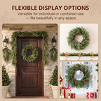 Glitzhome 28"D Christmas Greenery Wreaths,Snow Flocked Artificial Wreath Mixed PE Dripping Wreath with Pinecones & Red Berries, Winter Christmas Wreath for Front Door, Wall, Windows, Home, Xmas Decor - Image 5