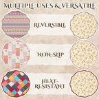6 Pack Large Quilted Round Placemats 14 Inch Reversible Patchwork Cotton Table Mats, Vintage Floral Cottagecore Farmhouse Washable Dining Table Decor - Image 4
