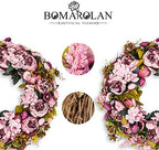 BOMAROLAN Artificial Peony Flower Wreath 19Inch Vintage Blooming Silk Peonies Spring Summer Fall Winter Large Wreaths Flower Green Leaves for Outdoor Front Door Indoor Wedding Wall Or Window Décor - Image 6