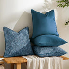 a moment Blue 4 Pack Throw Pillow Covers - Chenille & Velvet Set with Piping, Farmhouse Textured Design Pillow Cases for Couch Sofa Bed Livingroom (22x22 Inch, No Insert) - Image 3