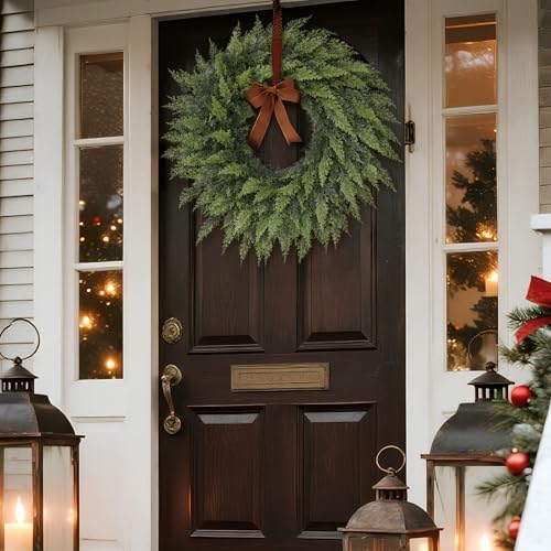24" Lifelike Touch Artificial Cedar Wreath for Front Door Christmas Decor - Image 3