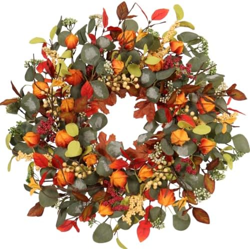 Fall Eucalyptus Lantern pods Wreath 22 Inch Front Door Decor by Unknown