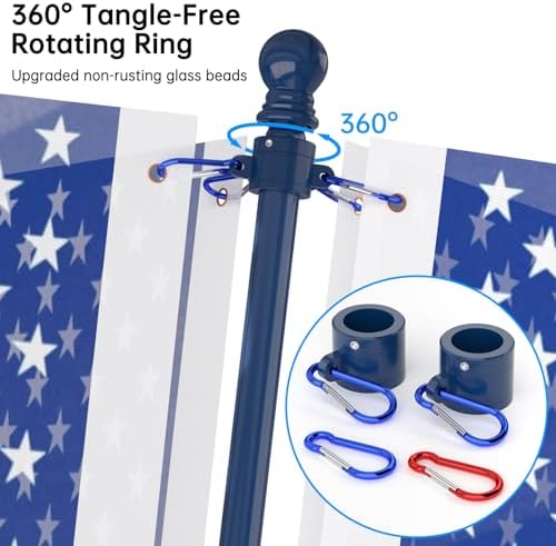 ZMTECH Flag Pole - Upgraded Bracket, 6 FT Stainless Steel Flag Poles for Outside House, Residential or Commerical, Tangle Free Flag Pole Kit for American Flag (without Flag, Blue) - Image 4