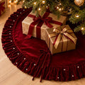 Velvet Christmas Tree Skirt, 60 Inches WineRed Ruffled Velvet Christmas Tree Skirt with Pearls,Rustic Vintage Xmas Tree Skirt for Party Decorations by DegGod