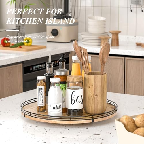 AMH 18-Inch Extra Large Farmhouse Oak Lazy Susan Organizer - Image 4