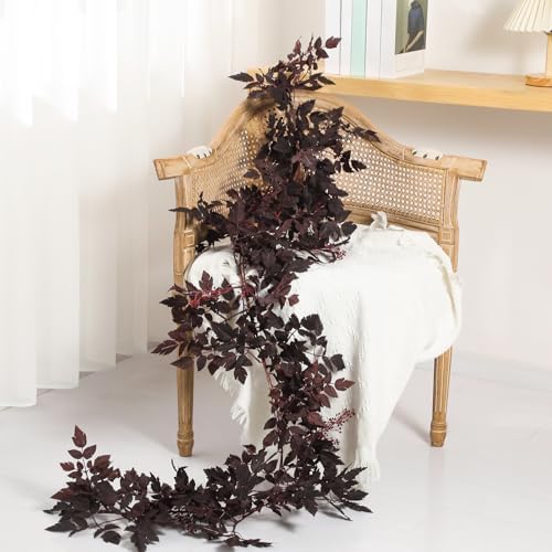 2 Pcs Plum Cimicifuga Seeded Garland, Fall Leaf Mantle Decor, 9 ft - Image 6