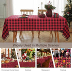 JIALE Gingham Tablecloth Rectangle Cotton Linen Fabric Checkered Table Cloth with Tassel Washable Wrinkle Free Buffalo Plaid Table Cover for Christmas, Party Kitchen Dining,red and Black, 55x90 - Image 2