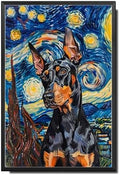 Metal Sign Vintage Tin Sign Doberman Pinscher Starry Night Doberman Sleek Doberman in A Night Sky for Home Security Spaces and Seasonal Displays Waterproof Aluminum 8×12 Inches with Metal Frame by YmyooForTinSign