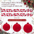 2 Pcs 9 ft Red Velvet Christmas Ball Ornament Garland - Image 2