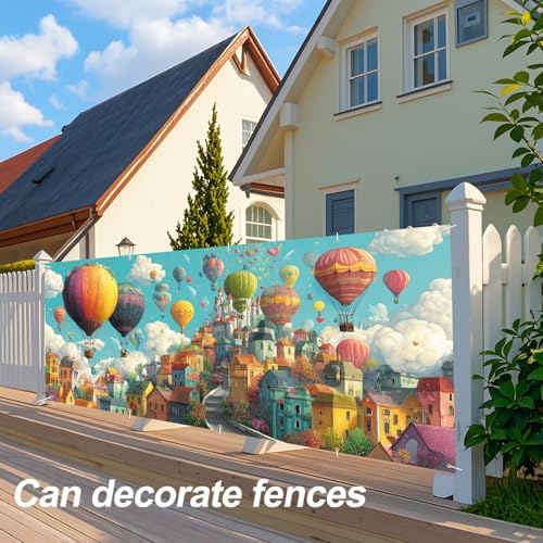 Hot Air Balloon Fantasy Summer Garage Door Banner 7x16FT, Colorful Balloon & Sky City Garage Door Cover, Vibrant Outdoor Decoration for Spring & Summer Parties Home Decor - Image 5