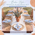 Fanfanwin Set of 6 Boho Woven Placemats with Light Blue Napkins, 13 in - Image 6