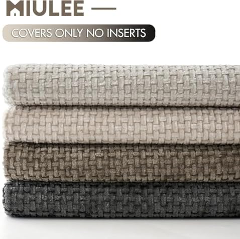 MIULEE Soft Decorative Chenille Euro Pillow Covers Neutral 26x26 Pack of 4 - Image 6