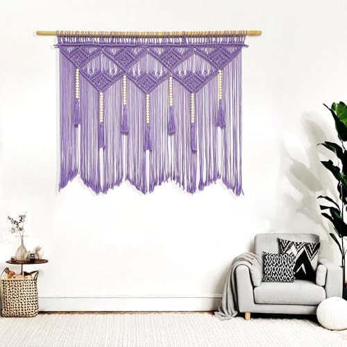 Youngeast Large Macrame Wall Hanging Boho Woven Tapestry Bohemian Macrame Wall Decor Handmade Tassel Tapestry Home Decoration for Bedroom Living Room 39"X31" (Wood Dowels Not Included) (Purple) - Image 2
