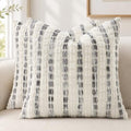 decorUhome Chenille Tufted Stripe Throw Pillow Covers 22x22 Set of 2 Grey by decorUhome