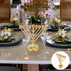 Traditional Hanukkah Menorah Candle Holder, 9 Branches Zinc Alloy Golden - Image 6
