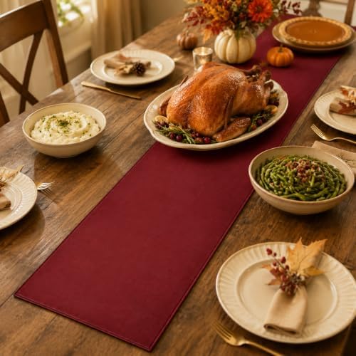 Red Faux Leather Table Runner Waterproof Heatproof for Christmas 108 inch - Image 3