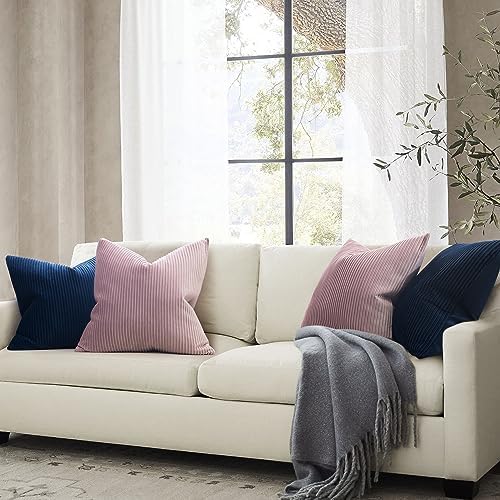 YCOLL Navy Blue Pillow Covers 24x24 Set of 2 Velvet Striped Pattern - Soft Throw Pillows for Home Decor, Luxury Decorative Pillow Covers for Couch, Bed,Living Room - Image 4