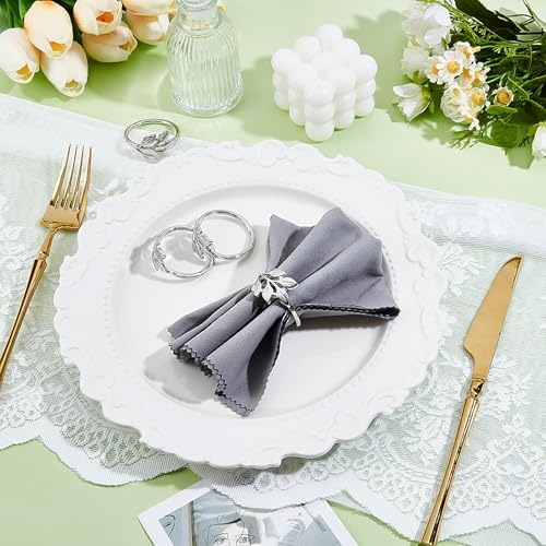 Peacoblue 60Pcs Sliver Leaf Napkin Rings Holders Modern Stainless Steel Napkin Ring Holders for Table Decor Settings, Vintage Napkin Ring for Wedding Christmas Thanksgiving Day Party - Image 4
