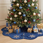 Hollowfly Navy Blue Velvet Christmas Tree Skirt with Sequin Snowflake 48'' - Image 4
