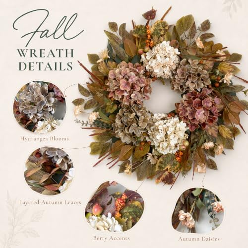 24 Inch Hydrangea Fall Wreaths for Front Door, Fall Decor for Home - Image 3