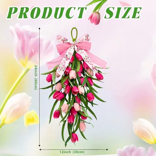 Tulip Teardrop Swag,2Pack Spring Wreaths for Front Door, Easter Decorations - Image 2
