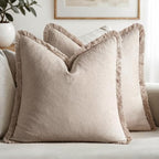 MIULEE Boho Natural Linen Fringe Decorative Euro Throw Pillow Covers 28x28 by MIULEE