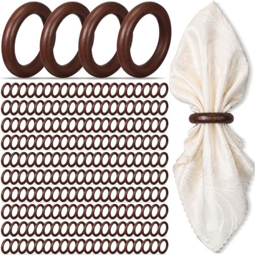 Thenshop 200 Pcs Decorative Wooden Napkin Rings Bulk Exquisite, Dark Brown by Thenshop