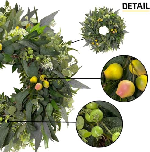 Hiptree 18 Inch Spring Eucalyptus Wreath for Front Door-Artificial Summer Greenery Wreaths Indoor Outdoor Decorations, Farmhouse Wall Decor-Fall, Winter,Easter,Green All Year Round,DIY Wreaths - Image 3