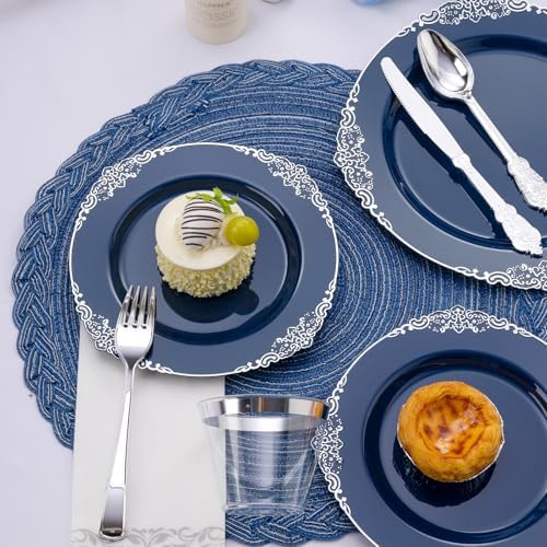 Bestluck 350PCS Navy Blue Plastic Plates for 50 Guests - Image 3