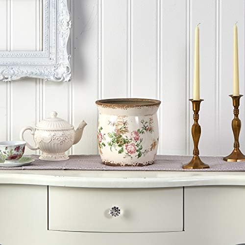 Nearly Natural 8 in Tuscan Ceramic Floral Print Planter for Home Decor - Image 3