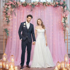 10x10ft Pink Tulle Backdrop Curtain with Lights String for Parites, Sheer Backdrop Drapes for Baby Shower Wedding Birthday Party Photo Shoot Decorations - Image 3