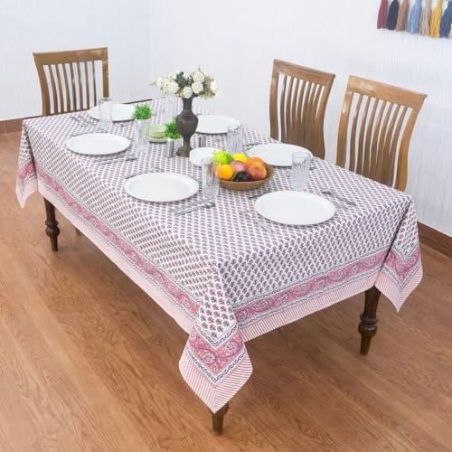 Home Spun & Crafts 72x72 Inches Square Hand Block Print Tablecloth, 100% Cotton, Pink Rose Floral Table Cloths Washable, Traditional Indian for Dining Outdoor Thanksgiving Halloween Christmas - Image 4