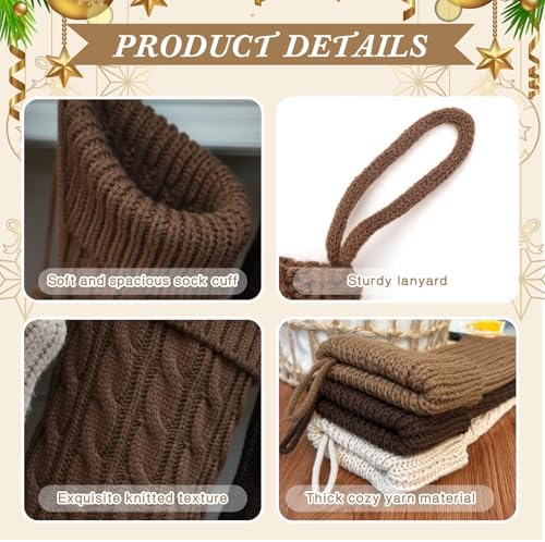 steo spce 3 Pack Farmhouse Christmas Stockings – Large 18” Rustic Boho Vintage Cable Knit Holiday Stockings in Brown and White Neutral Tones for Fireplace Mantel Hanging Family Décor - Image 4