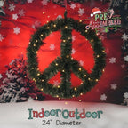 Funny Guy Mugs Peace Sign Wreath - Pre-Lit Indoor or Outdoor Christmas Wreath for Front Door - Fall or Thanksgiving Wreath with Lights - 24" Diameter - PVC Material - Green - Image 5