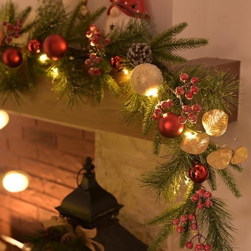 Valery Madelyn 6 Ft Christmas Garland with Lights for Mantle Red Gold - Image 4