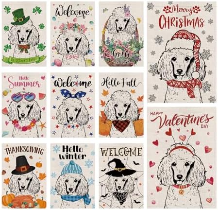 Seasonal Garden Flags Poodle Dog Double Sided Flags Set of 11 Holiday Farmhouse Indoor Outdoor Yard Lawn Christmas Gifts Decorations 12.5x18 Inch by GPGHEFlags