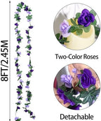 BSMYBO Artificial Purple Rose Flower Garlands 10 PCS 82 FT for Backdrop - Image 3